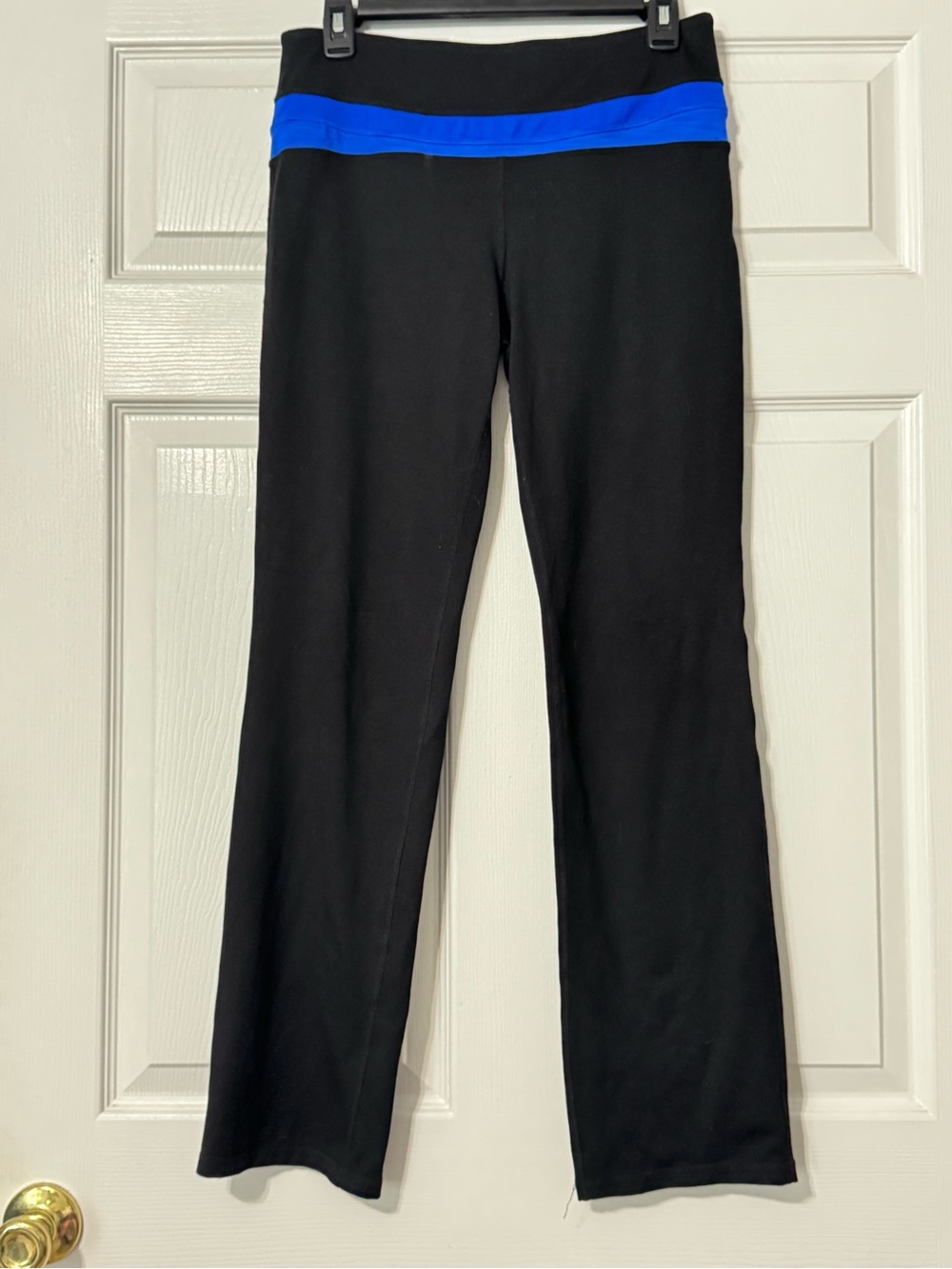 Women's Black Bootcut Yoga Pants with Blue Contrast Waistband- Small